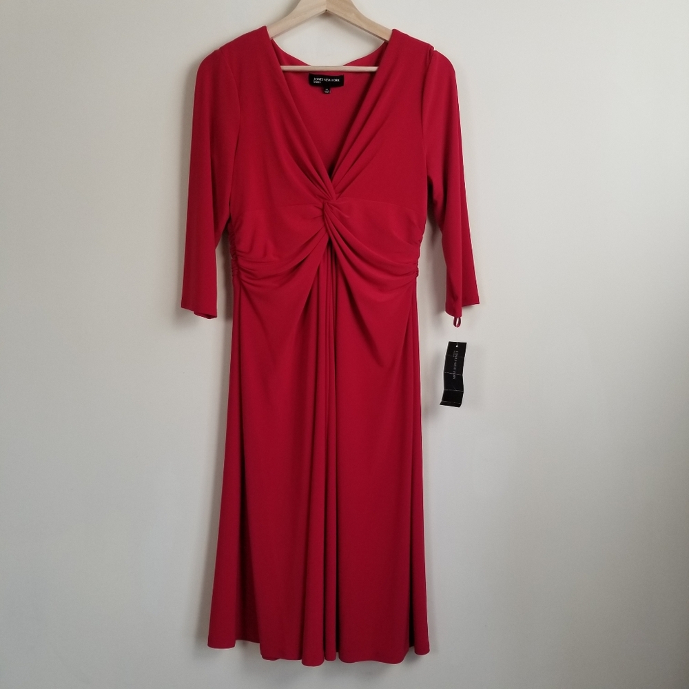Jones New York V-Neck Twist Drape Dress Size 12 NWT Bust 32-33